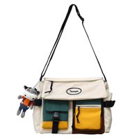 Contrasting Color Large Capacity Canvas Shoulder Bag Korean Casual Single Shoulder Messenger Bag sku image 1