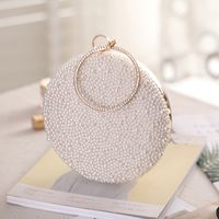 White Champagne Solid Color Pearl Evening Bags sku image 2