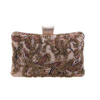 Linen Dinner Bag European And American Clutch Bag New Bead Small Square Bag sku image 2