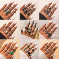 Bohemian Snake Element Green Dripping Oil Fashion Color Vintage Silver Multi-piece Ring main image 1