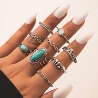 Bohemian Snake Element Green Dripping Oil Fashion Color Vintage Silver Multi-piece Ring main image 5