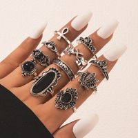 Bohemian Snake Element Green Dripping Oil Fashion Color Vintage Silver Multi-piece Ring main image 4