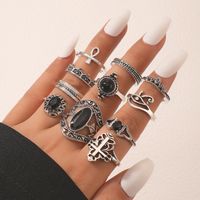 Bohemian Snake Element Green Dripping Oil Fashion Color Vintage Silver Multi-piece Ring main image 6