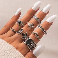 Bohemian Snake Element Green Dripping Oil Fashion Color Vintage Silver Multi-piece Ring main image 10