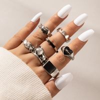 Bohemian Snake Element Green Dripping Oil Fashion Color Vintage Silver Multi-piece Ring main image 3
