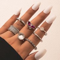 Bohemian Snake Element Green Dripping Oil Fashion Color Vintage Silver Multi-piece Ring sku image 1