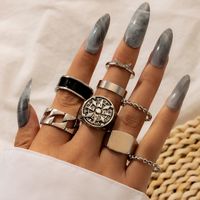Bohemian Snake Element Green Dripping Oil Fashion Color Vintage Silver Multi-piece Ring sku image 4