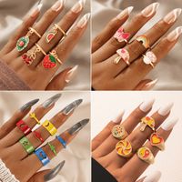 Fashion Color Contrast Ring Hand Jewelry Heart Flower Butterfly Color Drip Ring Set main image 1