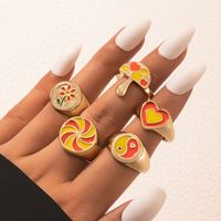 Fashion Color Contrast Ring Hand Jewelry Heart Flower Butterfly Color Drip Ring Set main image 7