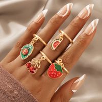 Fashion Color Contrast Ring Hand Jewelry Heart Flower Butterfly Color Drip Ring Set sku image 2