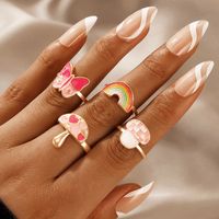 Fashion Color Contrast Ring Hand Jewelry Heart Flower Butterfly Color Drip Ring Set sku image 1