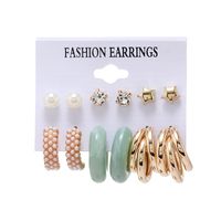New Creative Jewelry Geometric Earrings Zircon Pearl Earrings Set main image 3