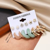 New Creative Jewelry Geometric Earrings Zircon Pearl Earrings Set main image 4