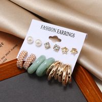 New Creative Jewelry Geometric Earrings Zircon Pearl Earrings Set main image 5