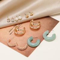 New Creative Jewelry Geometric Earrings Zircon Pearl Earrings Set main image 6