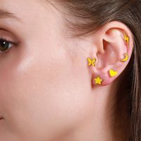 Classic Love Star Moon Earrings Screw Piercing Screw Ball Ear Studs main image 6