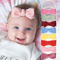 Infant Bowknot Headgear Pure Color Velvet Double-layer Bowknot Nylon Head Rope main image 2