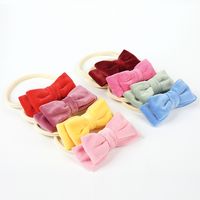 Infant Bowknot Headgear Pure Color Velvet Double-layer Bowknot Nylon Head Rope main image 5