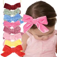 Baby Solid Color Velvet Stretch Seamless Nylon Bow Headband main image 1