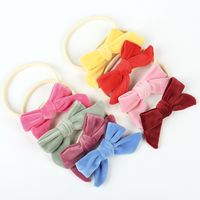 Baby Solid Color Velvet Stretch Seamless Nylon Bow Headband main image 3