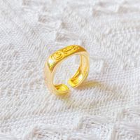 European And American Fashion 18k Real Gold Plated Smiley Face English Opening Ring Wholesale main image 4