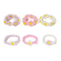 Creative Pink Rice Bead Flower Ring Ring Set 6 Piece Set main image 2