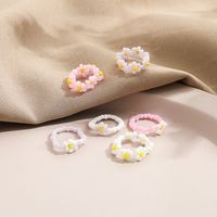 Creative Pink Rice Bead Flower Ring Ring Set 6 Piece Set main image 4