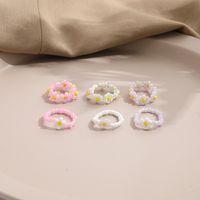Creative Pink Rice Bead Flower Ring Ring Set 6 Piece Set main image 5