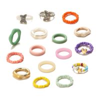 Creative Candy Color Rice Bead Heart Butterfly Ring Irregular Resin Ring 16-piece Set main image 1