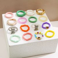 Creative Candy Color Rice Bead Heart Butterfly Ring Irregular Resin Ring 16-piece Set main image 3