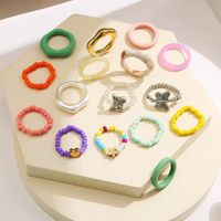 Creative Candy Color Rice Bead Heart Butterfly Ring Irregular Resin Ring 16-piece Set main image 5