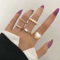 Retro Inlaid Pearl Peach Heart Joint Ring Set 5-piece Set main image 2