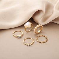 Retro Inlaid Pearl Peach Heart Joint Ring Set 5-piece Set main image 3