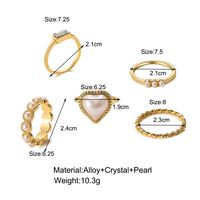 Retro Inlaid Pearl Peach Heart Joint Ring Set 5-piece Set main image 4