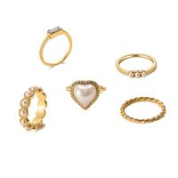 Retro Inlaid Pearl Peach Heart Joint Ring Set 5-piece Set main image 6