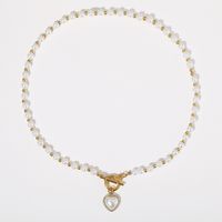 Pearl Retro Simple Necklace Heart Pendant Clavicle Chain Wholesale main image 3