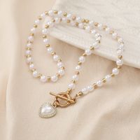 Pearl Retro Simple Necklace Heart Pendant Clavicle Chain Wholesale main image 4