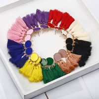 Trendy Bohemian Long Temperament Drip Oil Fan-shaped Tassel Earrings main image 1