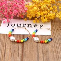 New Style Bohemian Rainbow Glass Beads Imitation Pearl Handmade Beaded Earrings main image 5