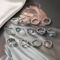 Retro Tortoise Hollow Chain Flower Ring 13-piece Set main image 2