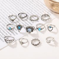 Retro Tortoise Hollow Chain Flower Ring 13-piece Set main image 4