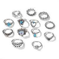 Retro Tortoise Hollow Chain Flower Ring 13-piece Set main image 6