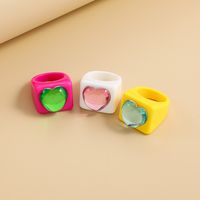 European And American Fashion Stitching Candy Color Peach Heart Resin Ring main image 1
