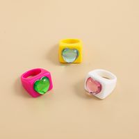 European And American Fashion Stitching Candy Color Peach Heart Resin Ring main image 3