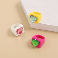 European And American Fashion Stitching Candy Color Peach Heart Resin Ring main image 4