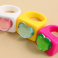 European And American Fashion Stitching Candy Color Peach Heart Resin Ring main image 5