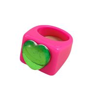 European And American Fashion Stitching Candy Color Peach Heart Resin Ring main image 6
