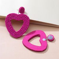 Holiday Color Ethnic Red Bead Hollow Heart-shaped Earrings main image 4