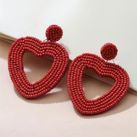 Holiday Color Ethnic Red Bead Hollow Heart-shaped Earrings main image 5