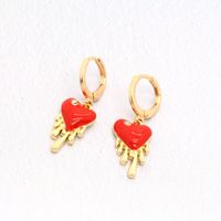 Trend Punk Zircon Drop Heart-shaped Metal Drop Oil Red Love Ear Ring main image 4